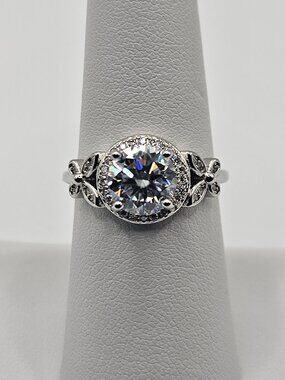 Moissanite 1.0ct Round Halo Ring .925 Silver